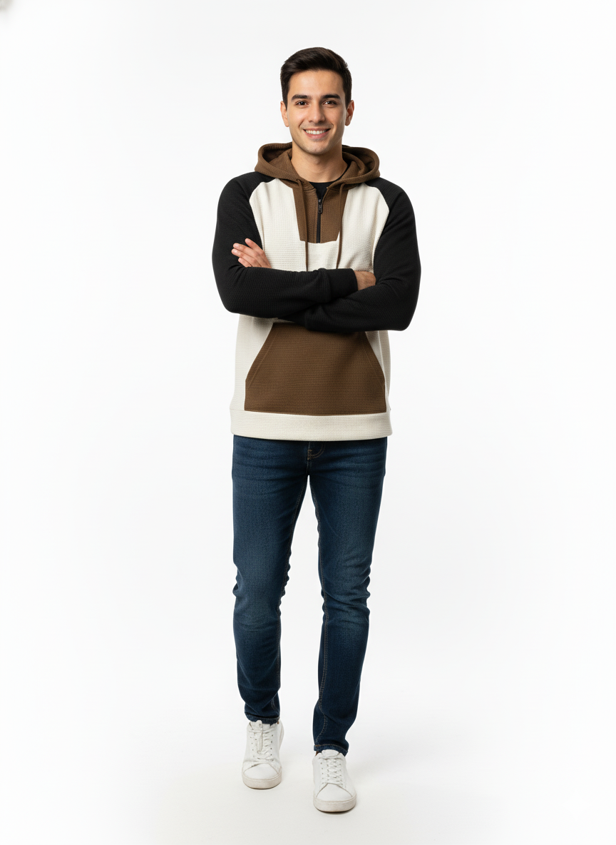 Men's Color Blocked Half Zipped Pullover Hoodie