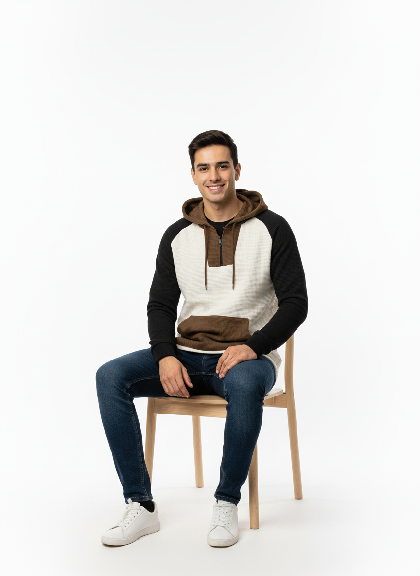 Men's Color Blocked Half Zipped Pullover Hoodie