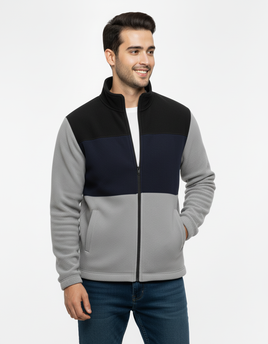 Men's Color Blocked Mock Neck Zipper