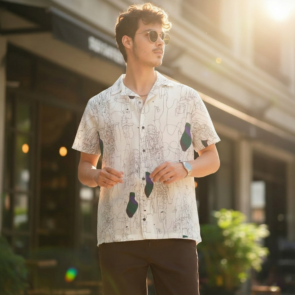 MEN'S PRINTED CAMP COLLAR SHIRT