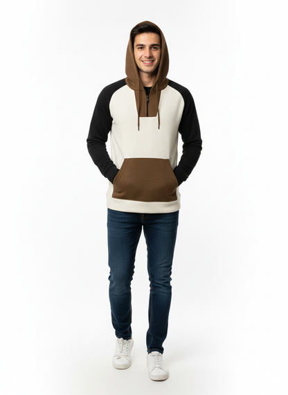 Men's Color Blocked Half Zipped Pullover Hoodie