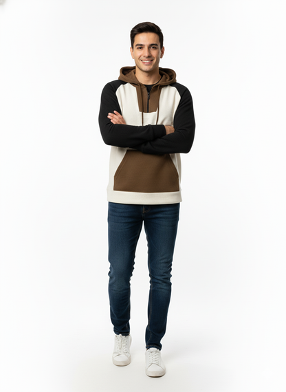 Men's Color Blocked Half Zipped Pullover Hoodie