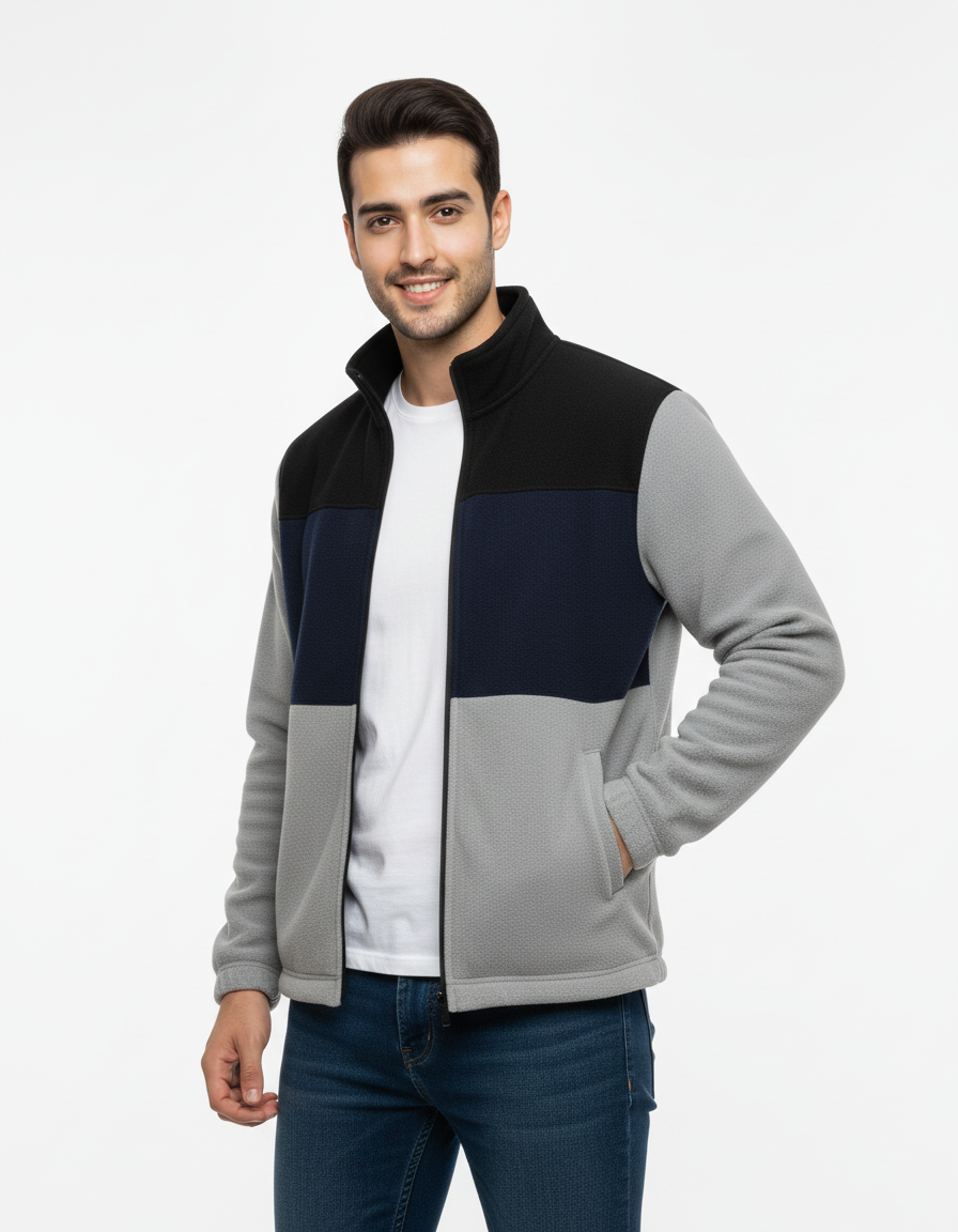 Men's Color Blocked Mock Neck Zipper