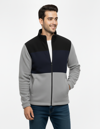 Men's Color Blocked Mock Neck Zipper