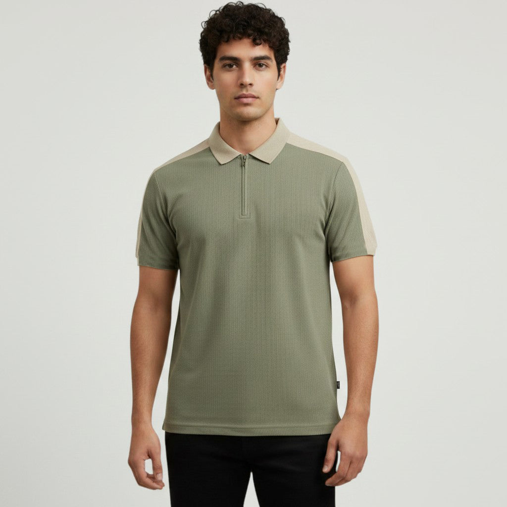 MEN'S PANALLED ZIPPER POLO